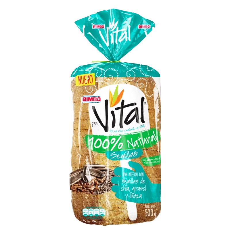 PAN VITAL BIMBO CON SEMILLAS DE CHIA, GIRASOL Y LINAZA X 500 GR