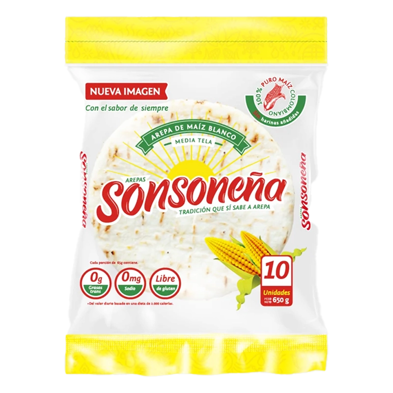 AREPA SONSONEÑA MAIZ BLANCA MEDIA TELA X 10