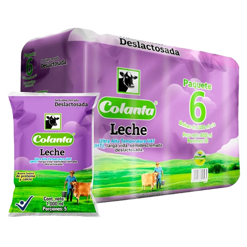 LECHE COLANTA SEMIDESCREMADA DESLACTOSADA UHT X 6 X 1000 ML