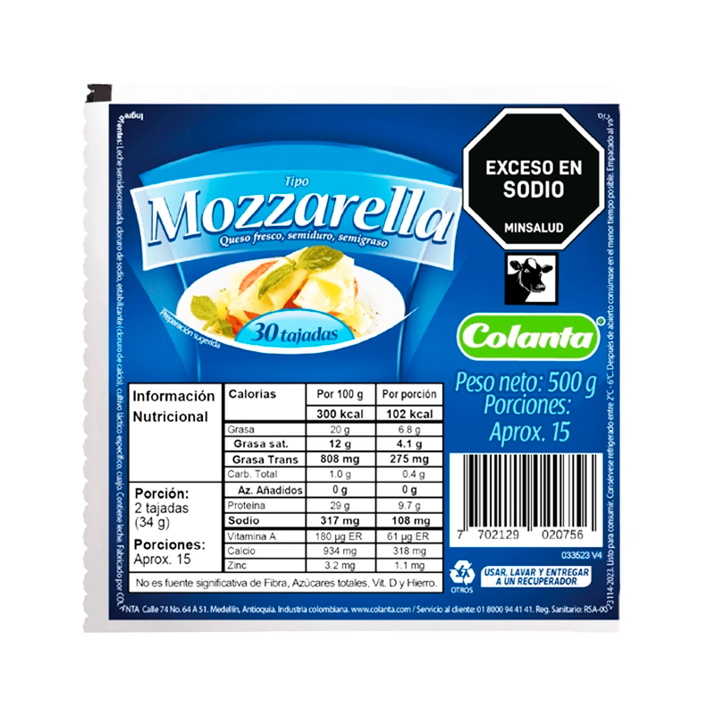 QUESO COLANTA MOZARELLA TAJADO X 500 GR