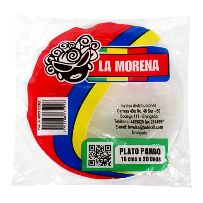 PLATO DESECHABLE PANDO LA MORENA 16 CM X 20 UND