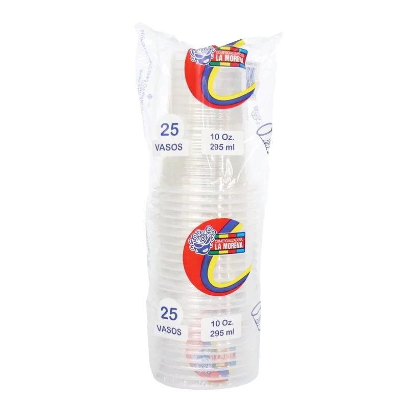 VASO TRANSPARENTE DESECHABLE MORENA 10 ONZ X 25 UND