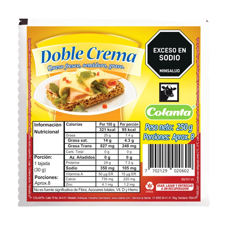 QUESO COLANTA DOBLE CREMA  TAJADAO X 250 GR