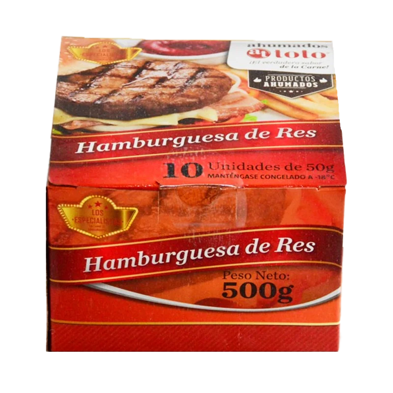 CARNE HAMBURGUESA AHUMADOS TOTO X 500 GR
