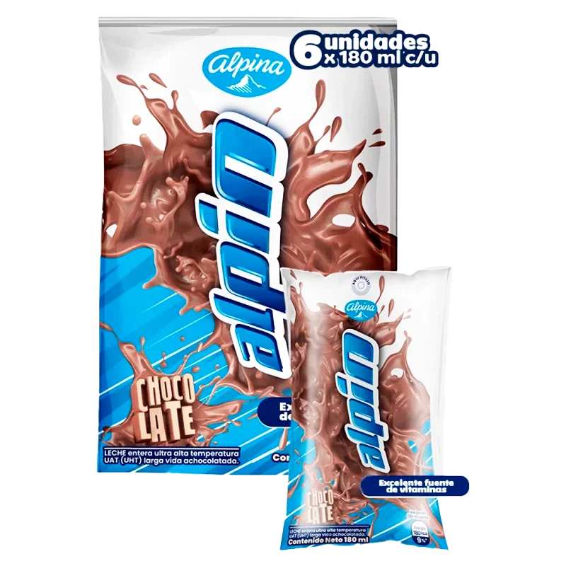 LECHE SABORIZADA ALPIN CHOCOLATE BOLSA X 6 X 180 ML C/U
