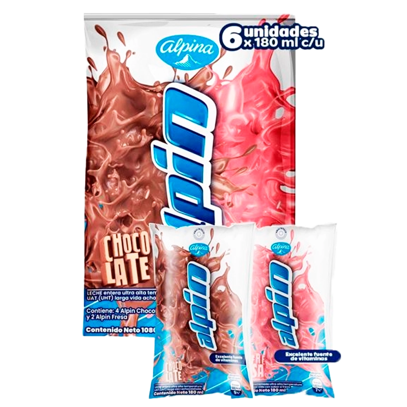 LECHE SABORIZADA ALPIN MULTISABOR BOLSA X 6 X 180 ML C/U