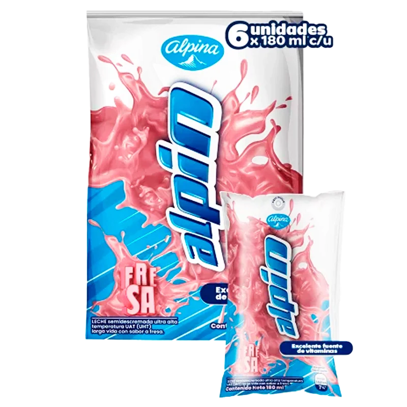 LECHE SABORIZADA ALPIN FRESA BOLSA X 6 X 180 ML C/U