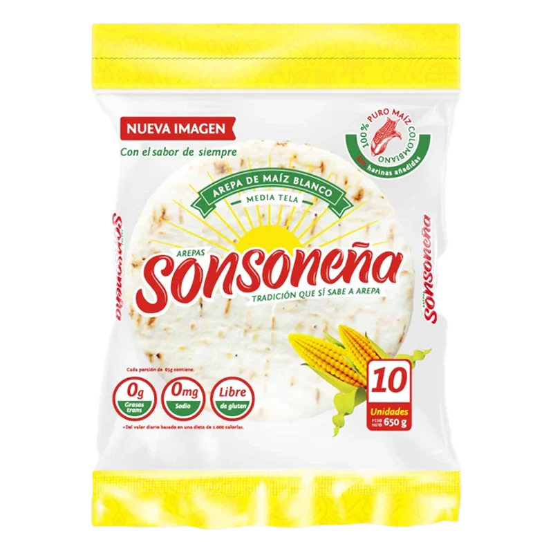 AREPA SONSONEÑA MAIZ BLANCA MEDIA TELA  X 10