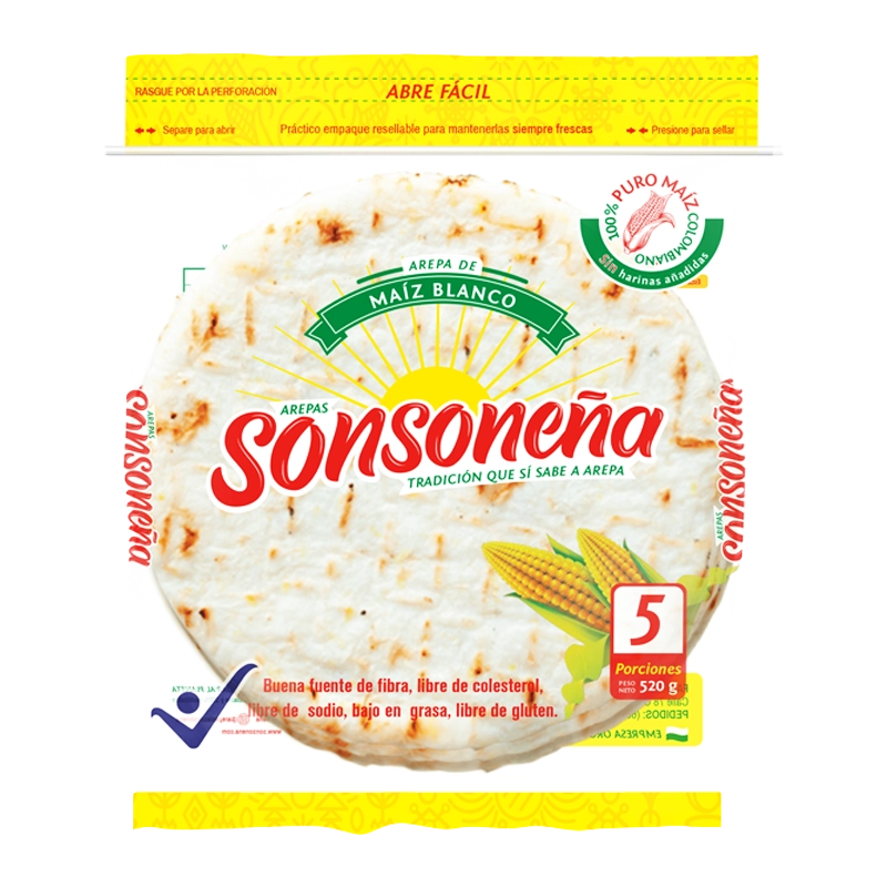 AREPA SONSONEÑA BLANCA  X 5 X 520 GR
