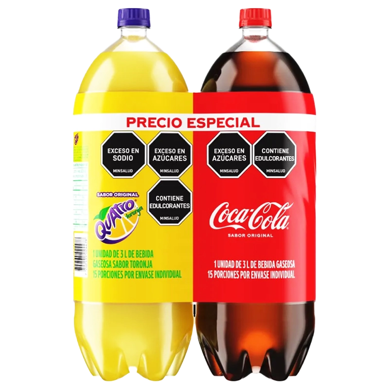 GASEOSA COCA COLA + QUATRO DUO  3 L