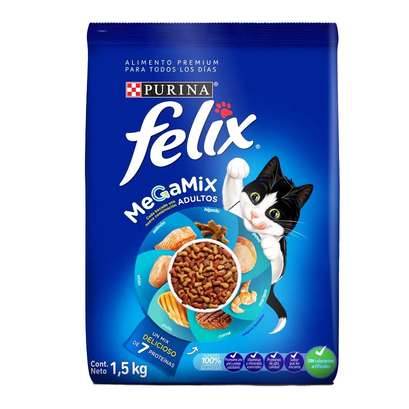 ALIMENTO PARA GATO FELIX ADULTO MEGAMIX 7 PROTEÍNAS X 1500 GR