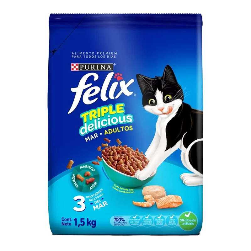 ALIMENTO SECO  GATO FELIX TRIPLE DELICIUS MAR X 1.5 KG