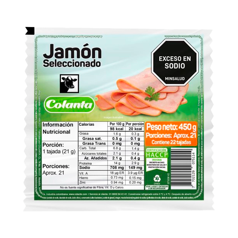 JAMON SELECCIONADO COLANTA X 450 GR
