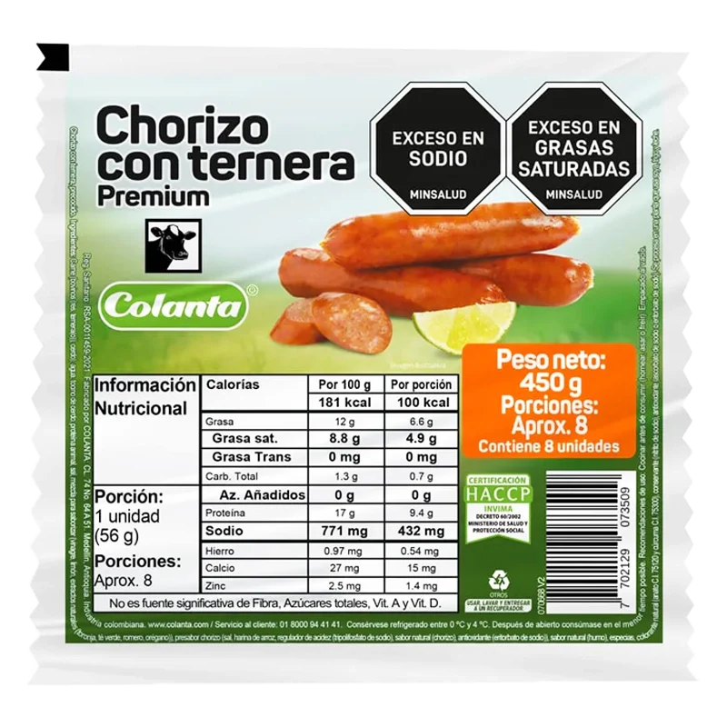 CHORIZO CON TERNERA COLANTA X 450 GR