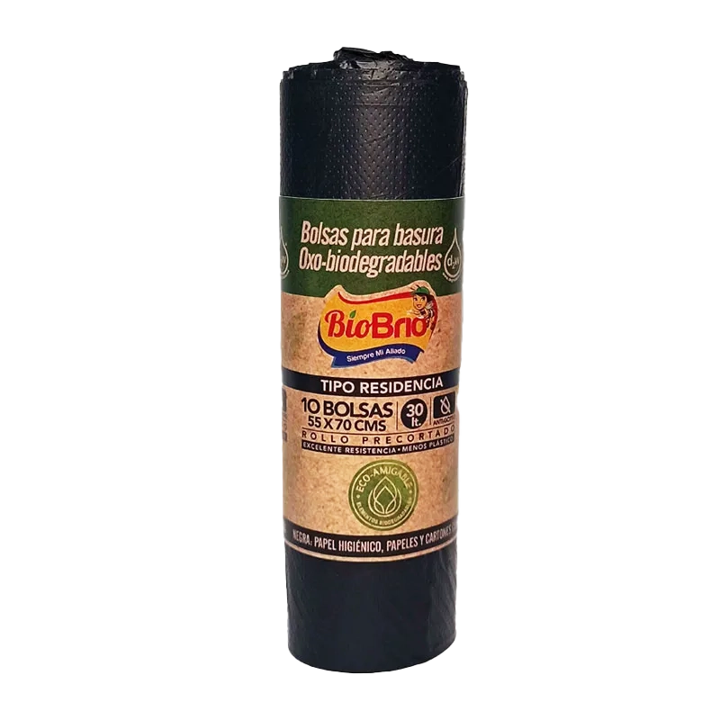 BOLSA BASURA BRIO  BIODEGRADABLE RESISTENCIA NEGRA X 10 UND