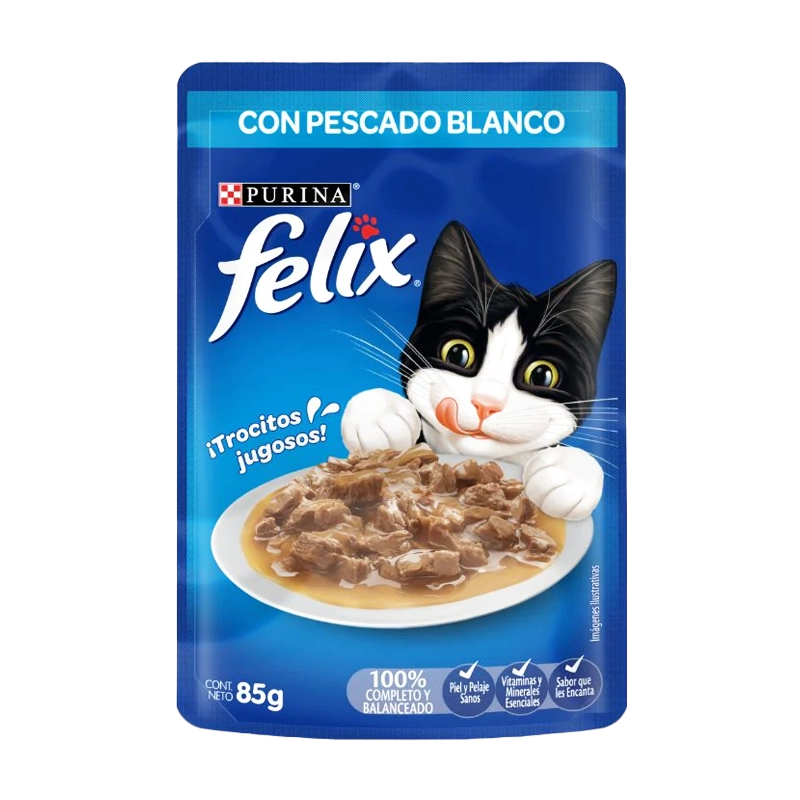 ALIMENTO HÚMEDO PARA GATO FÉLIX CON PESCADO BLANCO X 85GR