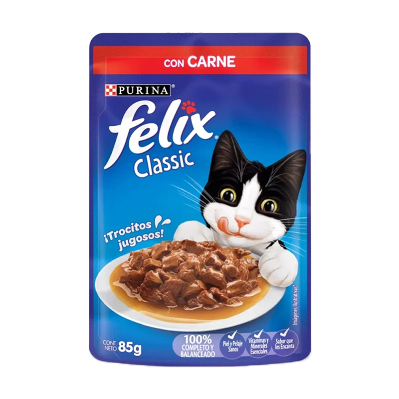 ALIMENTO HÚMEDO PARA GATO FELIX CON CARNE X 85GR