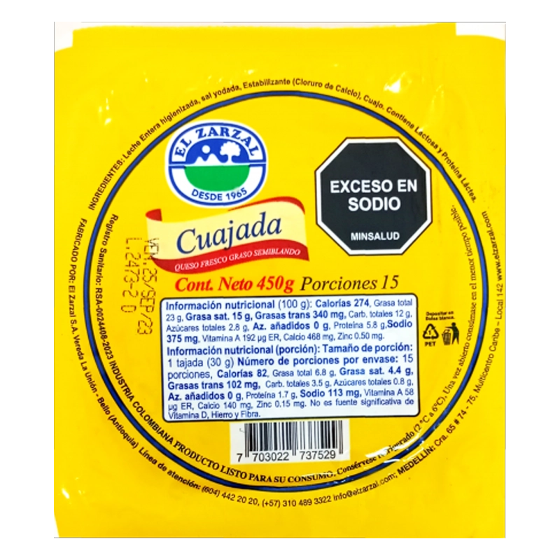 CUAJADA EL ZARZAL AL VACIO  X 450 GR