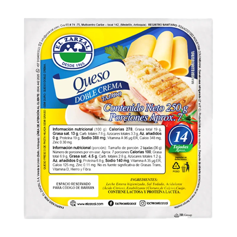 QUESO EL ZARZAL DOBLE CREMA TAJADO X 250 GR