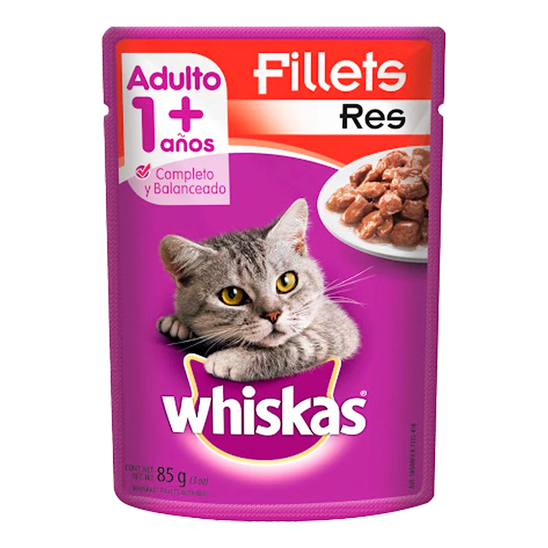 ALIMENTOS HUMEDO PARA GATOS WHISKAS FILLETS RES X 85 GR