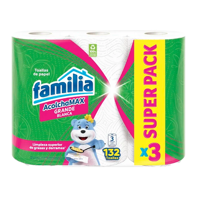 TOALLAS DE COCINA FAMILIA ACOLCHA MAX BLANCA 44H X 3 UND