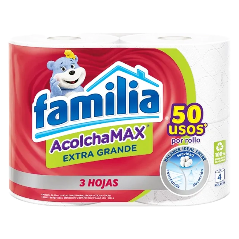 PAPEL HIGIENICO FAMILIA ACOLCHAMAX EXTRA GRANDE X 4 X 24MT