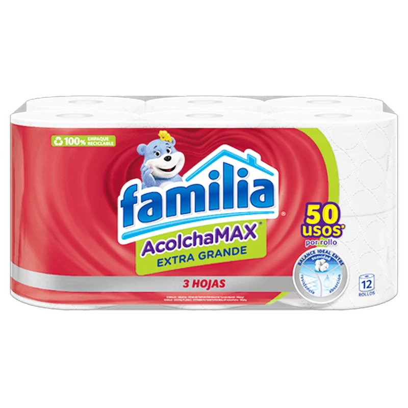 PAPEL HIGIENICO FAMILIA ACOLCHAMAX EXTRA GRANDE X 12 X 24 MT