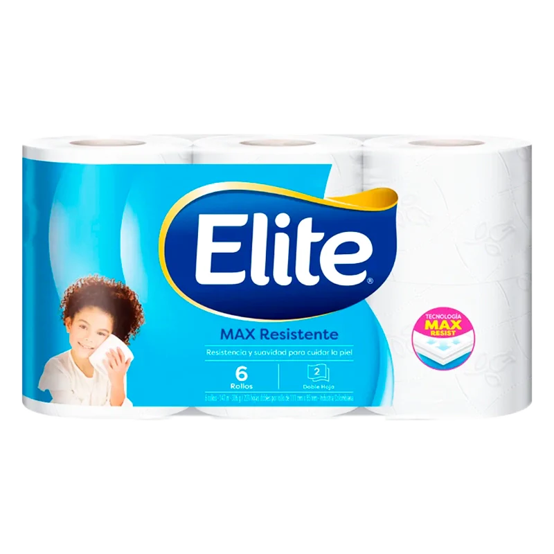 PAPEL HIGIENICO ELITE MAX RESISTENTE DOBLE HOJA X 6UN