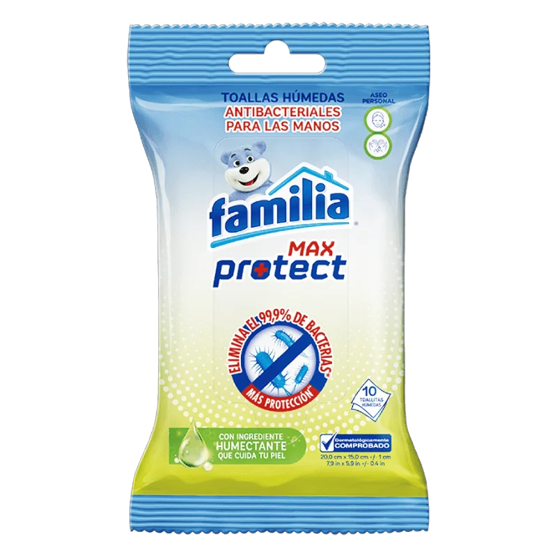 PAÑOS HUMEDOS FAMILIA ANTIBACTERIAL X 10 UND