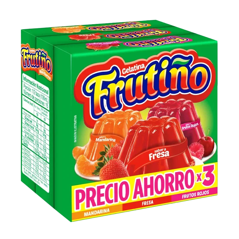 GELATINA FRUTIÑO FRUTOS ROJOS  FRESA   MANDARINA X 42G