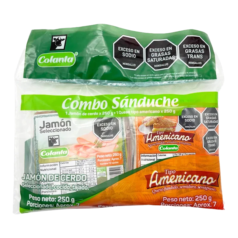 COMBO JAMON + QUESO TIPO AMERICANO COLANTA X 250 GR C/U