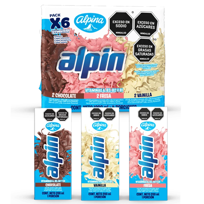 LECHE SABORIZADA ALPIN SURTIDO ALPINA TETRA X 6 X 200 ML C/U