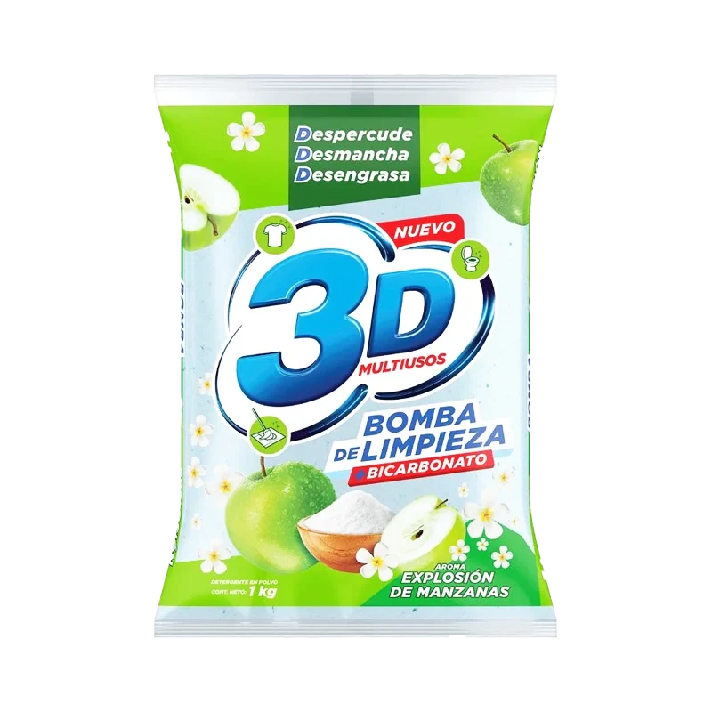 DETERGENTE 3D MANZANA POLVO X 1 KG