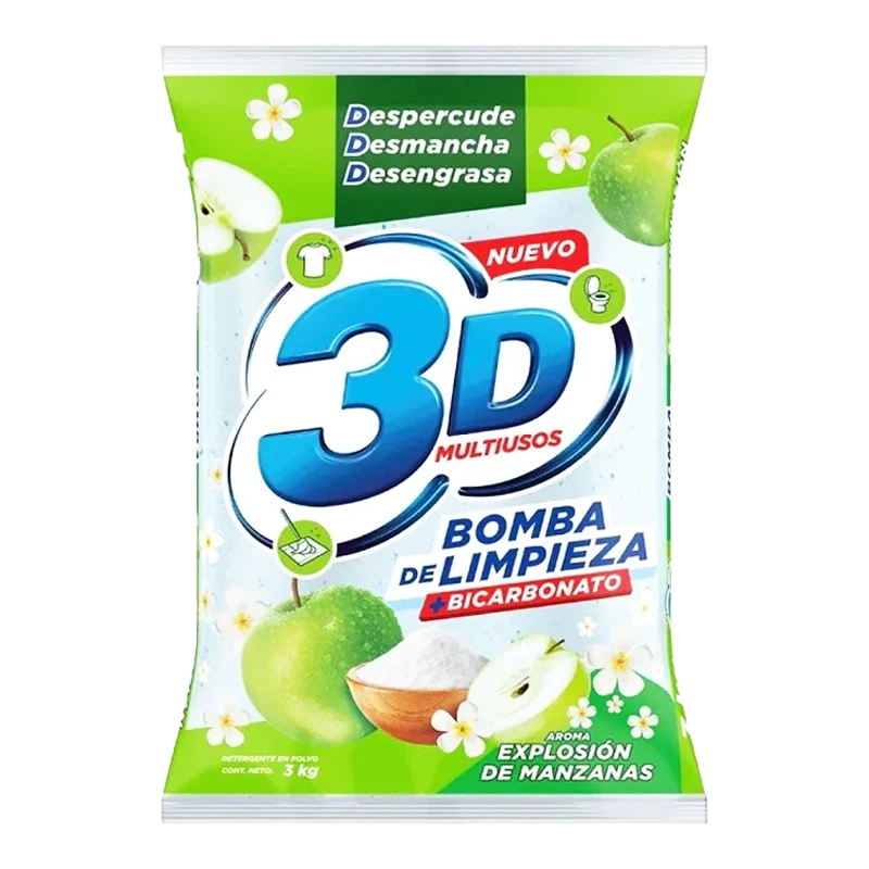 DETERGENTE 3D MANZANA POLVO X 3 KG