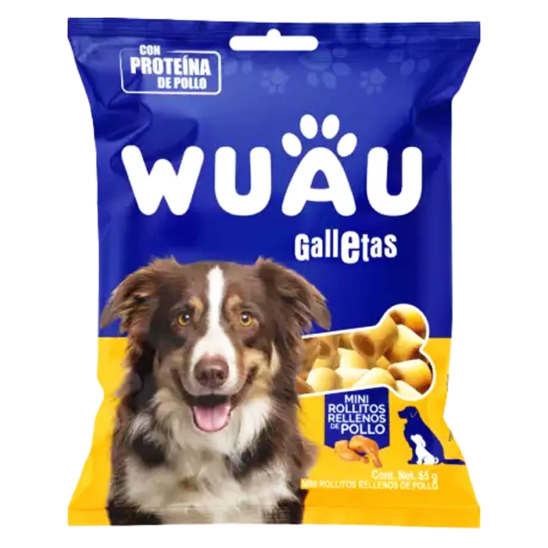 GALLETA PARA MASCOTAS WUAU ROLLITOS DE POLLO X 55 GR