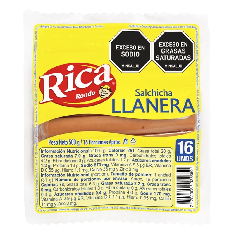 SALCHICHA LLANERA RICA X 500 GR