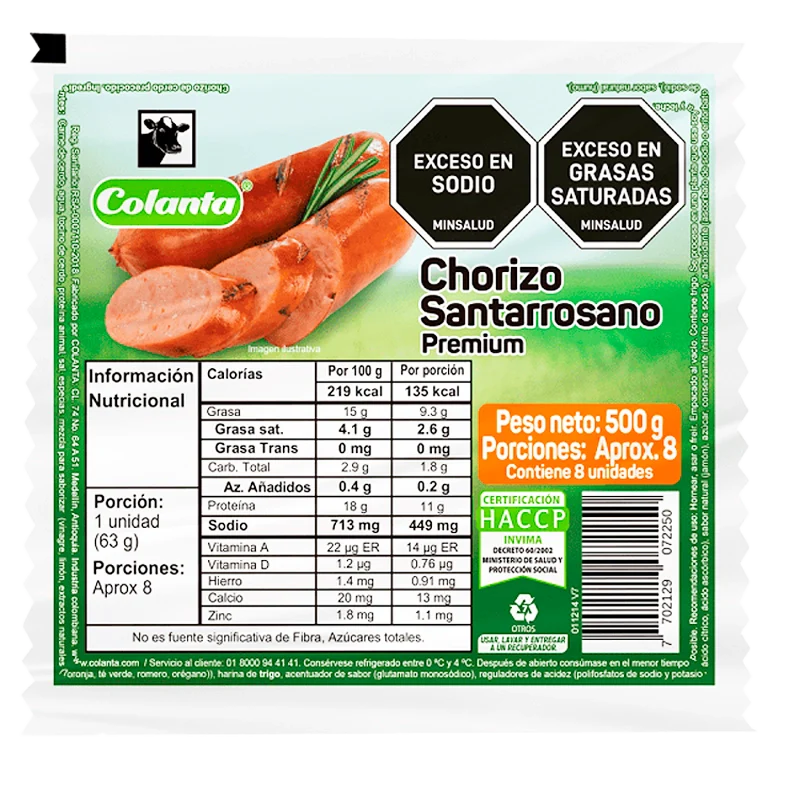 CHORIZO COLANTA SANTARROSANO X 500GR