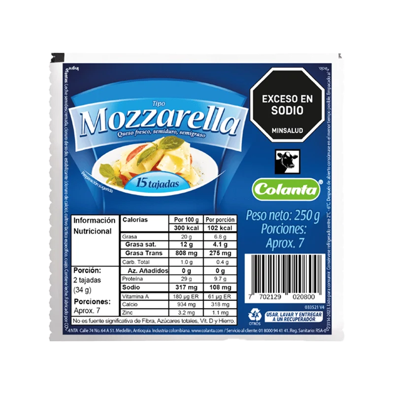 QUESO COLANTA MOZARELLA TAJADO X 250 GR