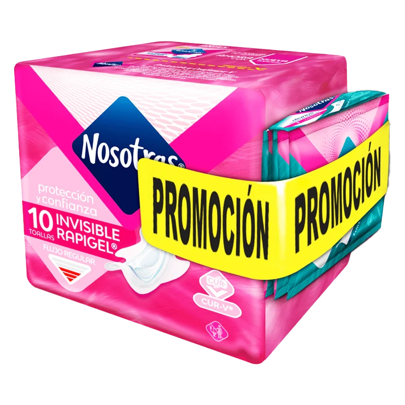 TOALLAS NOSOTRAS INVISIBLE RAPIGEL X 10 + PROTECTORES DIARIOS