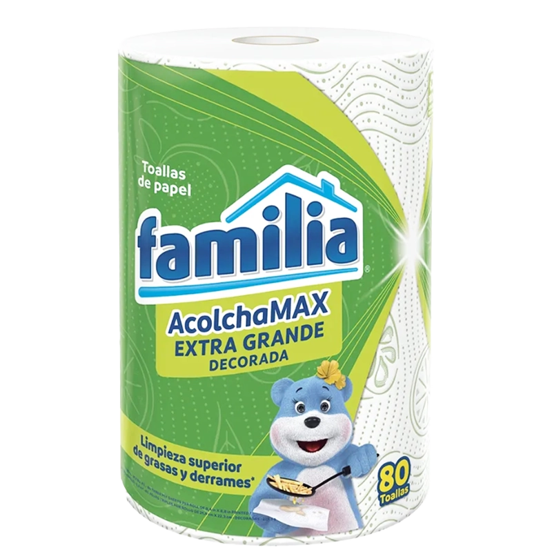 TOALLAS DE COCINA FAMILIA ACOLCHAMAX EXTRA GRANDE DECORADAS 1 ROLLO X  80 HOJAS